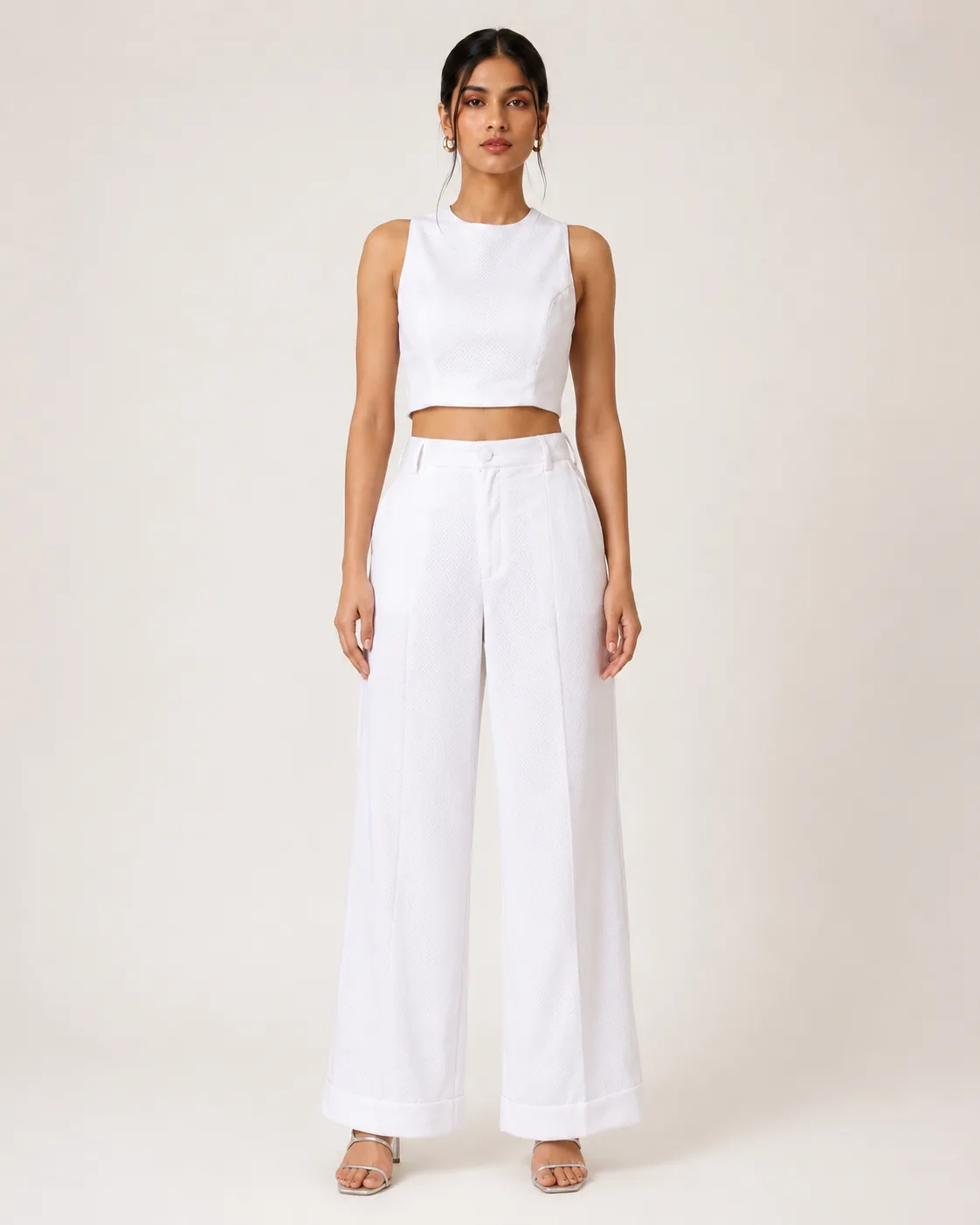 Cora White Mesh Knit Co-ord Set